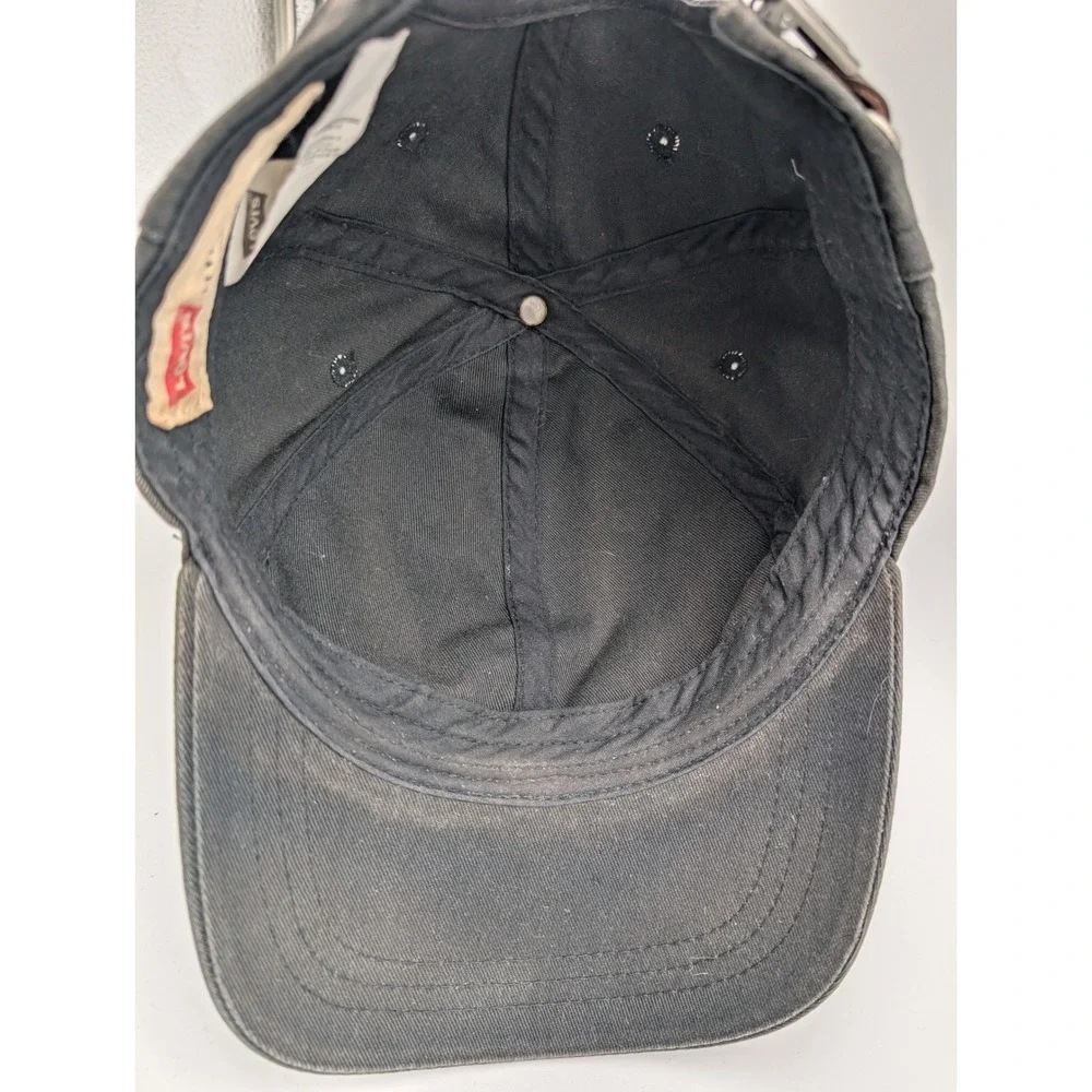 Levis Mens Faded Black Cotton Baseball Cap Adjustable Leather Strap Hat